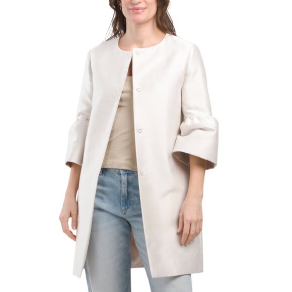 ICONS BY CINZIA ROCCA White Cotton Blend Overcoat With Gold Lining - Picture 1 of 2